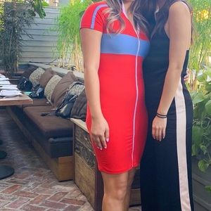 Red racer dress with blue stripe